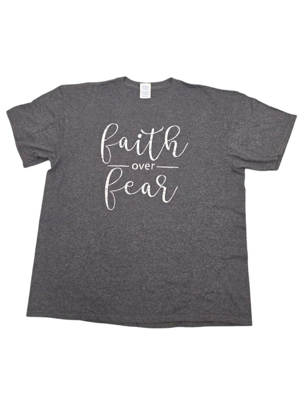 Unisex Delta Pro Weight Faith Over Fear Gray T-Shirt Tee Size Large Christian